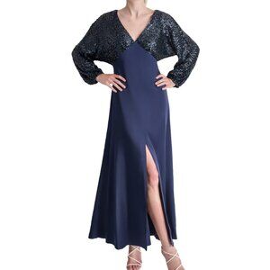 DKNY Women's Sequin Embellished Blouson-Sleeve Gown – Spring Navy – NWT 14